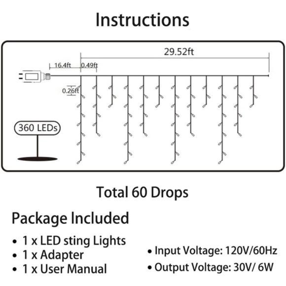 29.5ft 360 LED RGB Color Changing Icicle Christmas Lights...